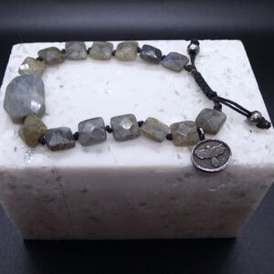 BRACELET LABRADORITE JOSEPH BROOKS DESIGNER 8-9" ADJUST SQUARE STONE GRAY GREEN